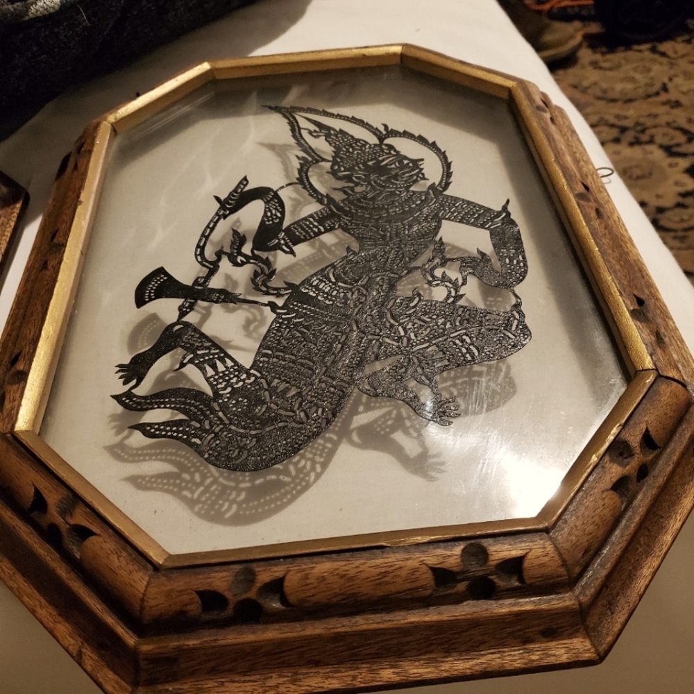 Rare VTG Angkor Wat Thai Temple Rubbing Art Decorative Wood Frame EC